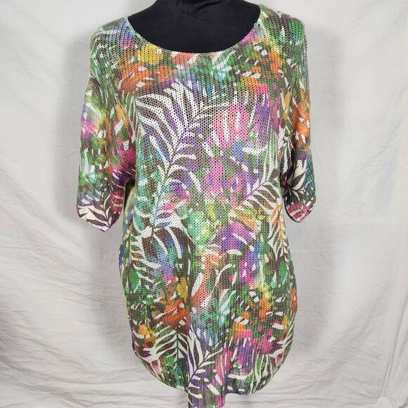 NWT Retro-ology Womens Lightweight Crochet Pullover Sweater Tropical Print Med. - Picture 1 of 16